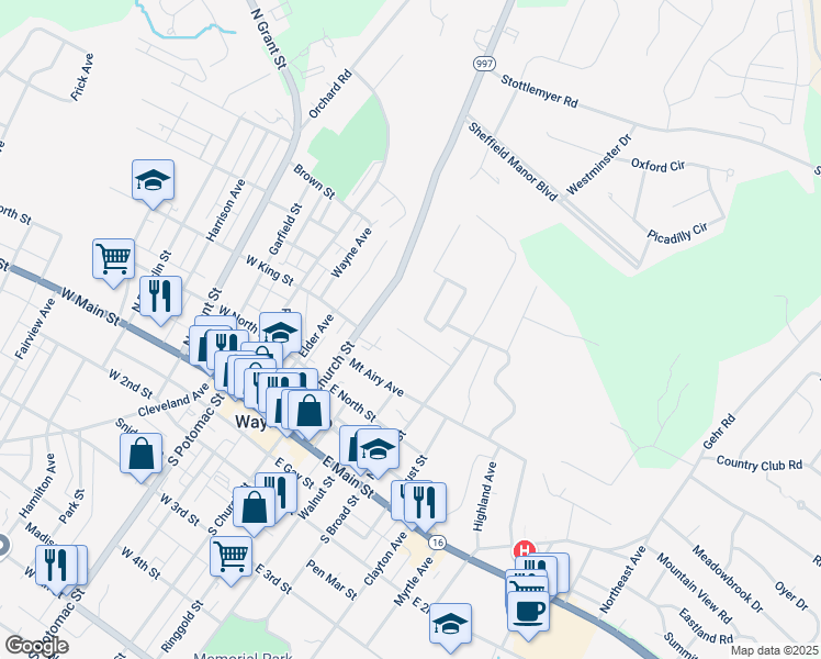 map of restaurants, bars, coffee shops, grocery stores, and more near 50 Saint Andrews Drive in Waynesboro