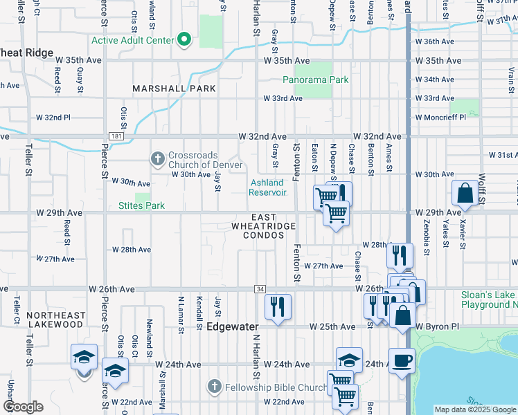 map of restaurants, bars, coffee shops, grocery stores, and more near 2920 Ingalls Street in Wheat Ridge