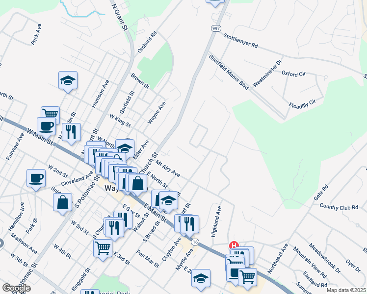 map of restaurants, bars, coffee shops, grocery stores, and more near 50 Saint Andrews Drive in Waynesboro