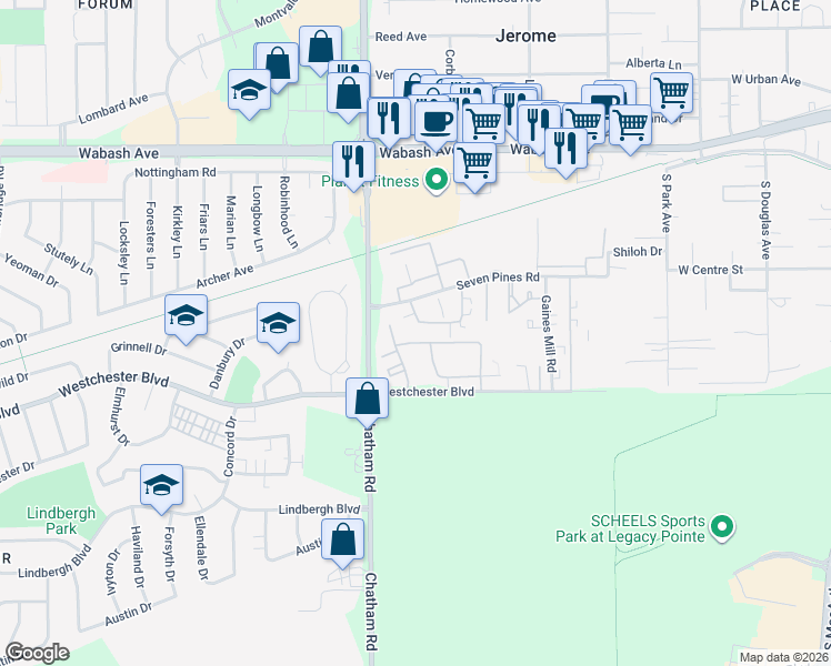 map of restaurants, bars, coffee shops, grocery stores, and more near 42 Brookside Place in Springfield