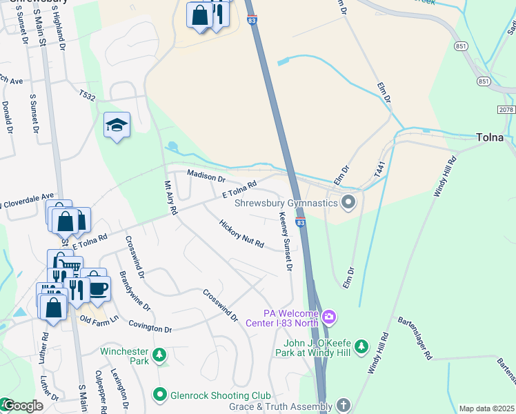 map of restaurants, bars, coffee shops, grocery stores, and more near 8 Golden Circle Lane in Shrewsbury