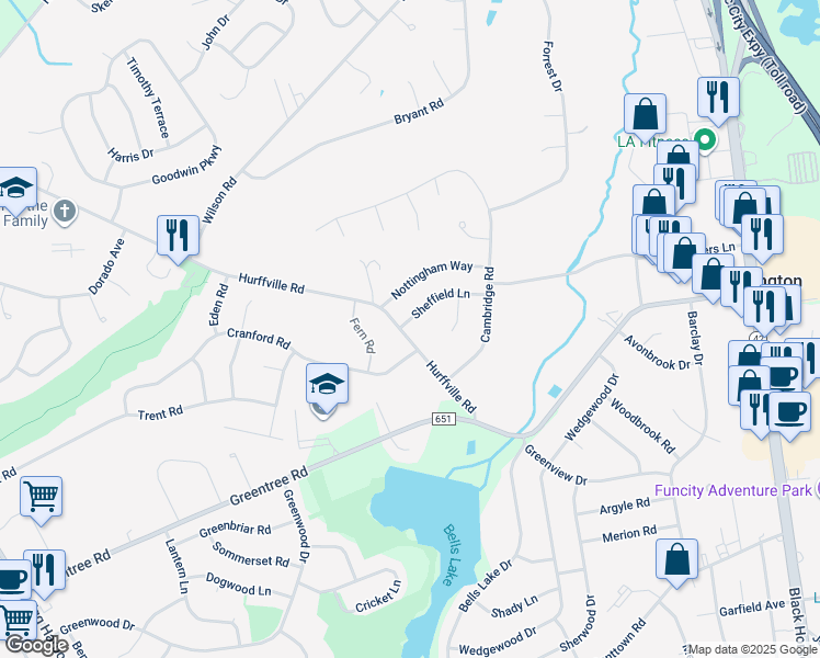 map of restaurants, bars, coffee shops, grocery stores, and more near 26 Sheffield Lane in Washington Township