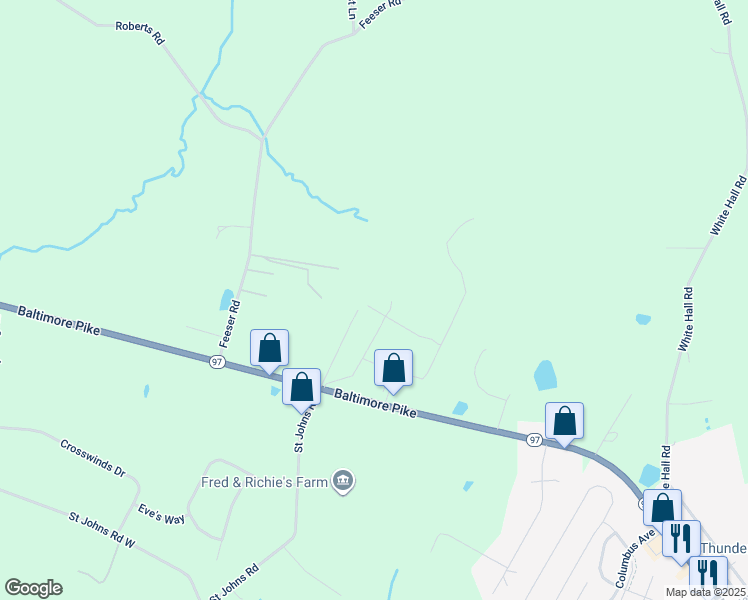 map of restaurants, bars, coffee shops, grocery stores, and more near 4930 Baltimore Pike in Littlestown