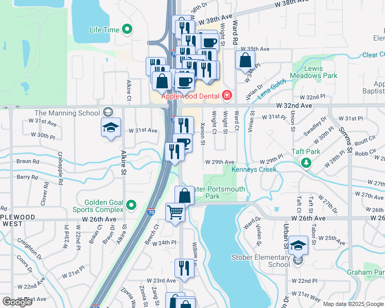 map of restaurants, bars, coffee shops, grocery stores, and more near 3000 Youngfield Street in Wheat Ridge