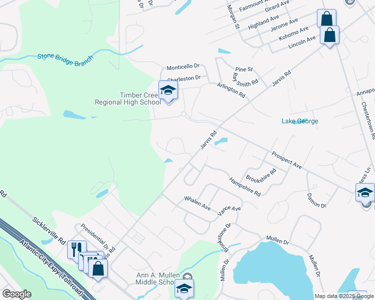map of restaurants, bars, coffee shops, grocery stores, and more near 5 Spar Drive in Sicklerville