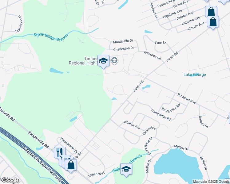map of restaurants, bars, coffee shops, grocery stores, and more near 32 Spar Drive in Sicklerville