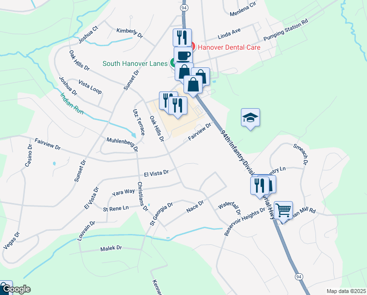map of restaurants, bars, coffee shops, grocery stores, and more near 62 Fairview Drive in Hanover