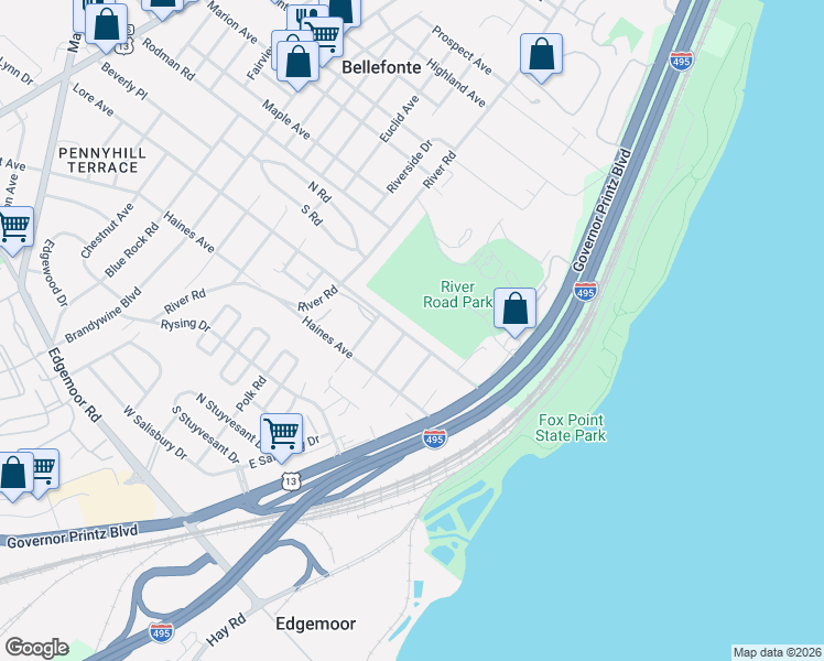 map of restaurants, bars, coffee shops, grocery stores, and more near 1205 Lore Avenue in Wilmington