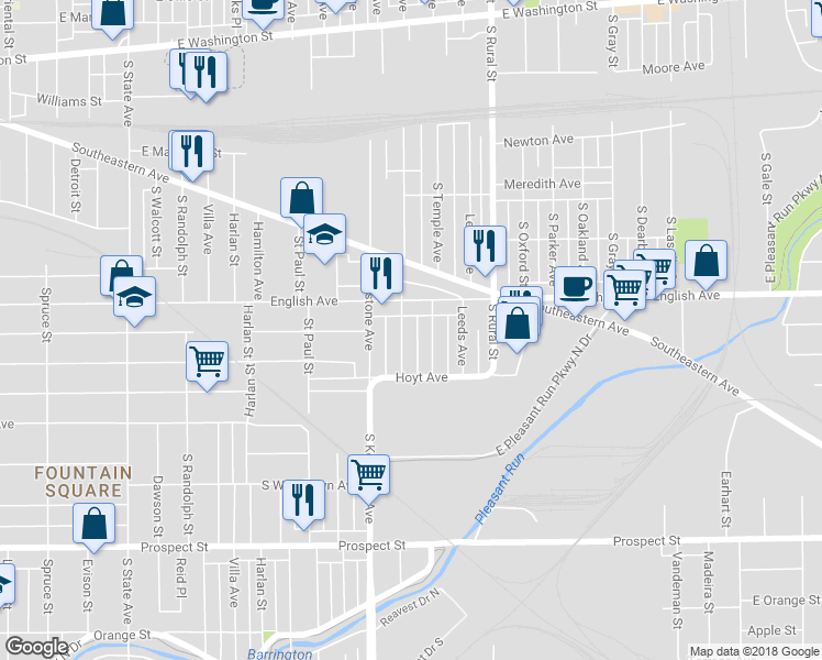 map of restaurants, bars, coffee shops, grocery stores, and more near 529 Trowbridge Street in Indianapolis