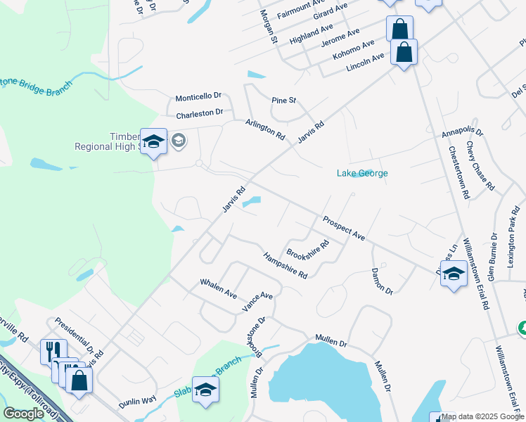 map of restaurants, bars, coffee shops, grocery stores, and more near 450 Jarvis Road in Sicklerville
