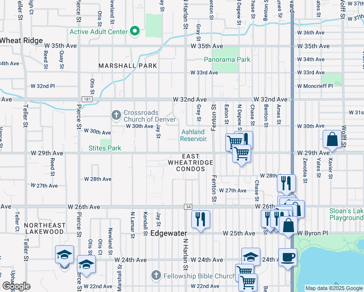 map of restaurants, bars, coffee shops, grocery stores, and more near 2920 Ingalls Street in Wheat Ridge