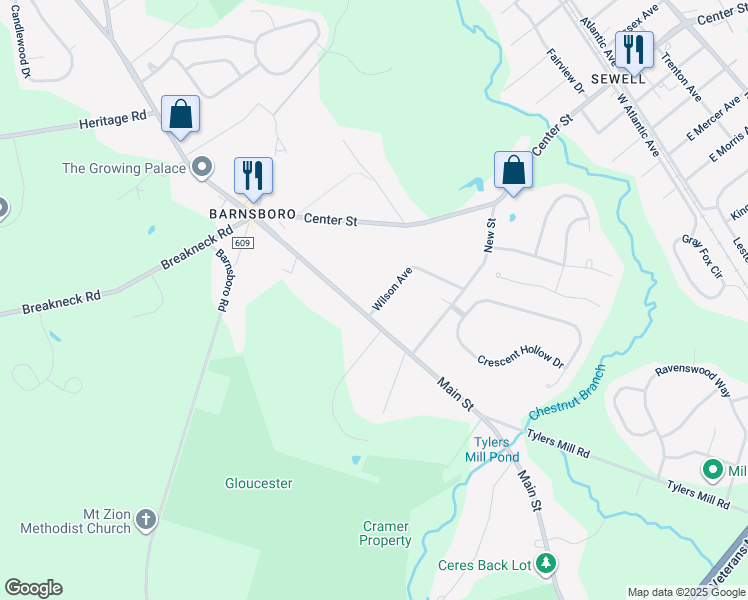 map of restaurants, bars, coffee shops, grocery stores, and more near 106 Wilson Avenue in Gloucester County
