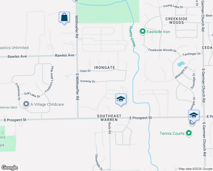 map of restaurants, bars, coffee shops, grocery stores, and more near 10159 Ironway Drive in Indianapolis