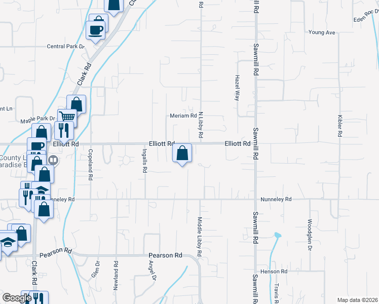 map of restaurants, bars, coffee shops, grocery stores, and more near 5851 Allwood Lane in Paradise