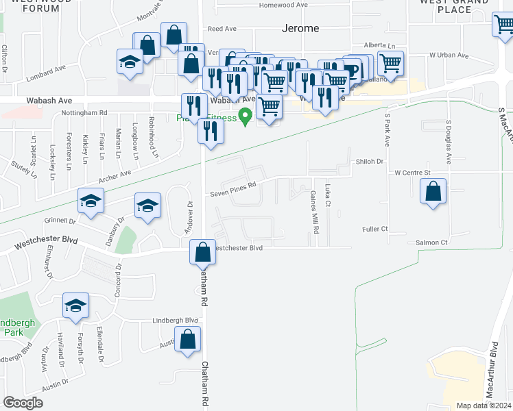 map of restaurants, bars, coffee shops, grocery stores, and more near 42 Brookside Place in Springfield