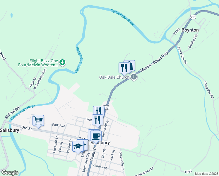 map of restaurants, bars, coffee shops, grocery stores, and more near 9250 Mason Dixon Highway in Salisbury