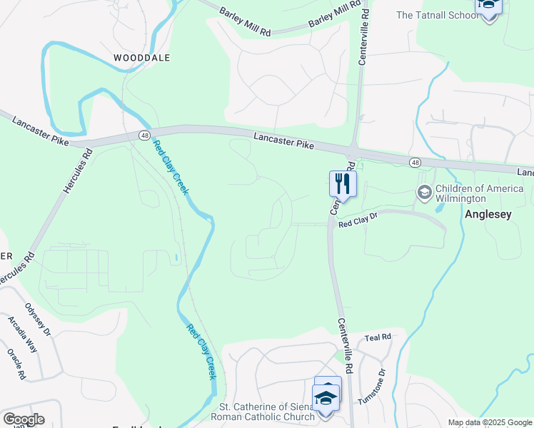 map of restaurants, bars, coffee shops, grocery stores, and more near 240 Niagara Falls Drive in Wilmington