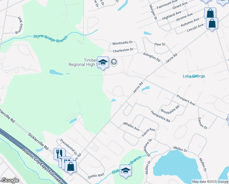 map of restaurants, bars, coffee shops, grocery stores, and more near 32 Spar Drive in Sicklerville
