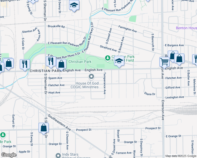 map of restaurants, bars, coffee shops, grocery stores, and more near 4335 Spann Avenue in Indianapolis
