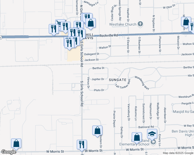 map of restaurants, bars, coffee shops, grocery stores, and more near 7138 Jupiter Drive in Indianapolis