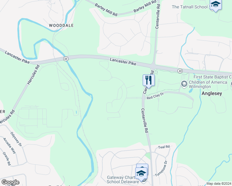 map of restaurants, bars, coffee shops, grocery stores, and more near 240 Niagara Falls Drive in Wilmington