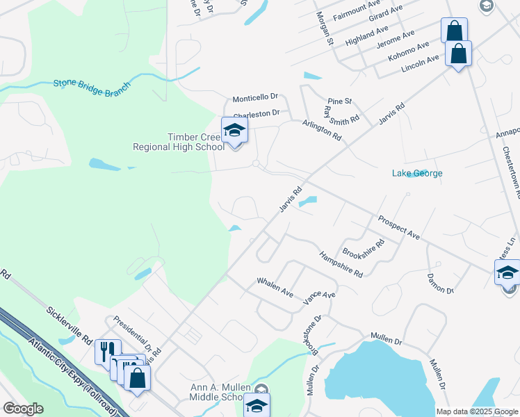 map of restaurants, bars, coffee shops, grocery stores, and more near 5 Spar Drive in Sicklerville