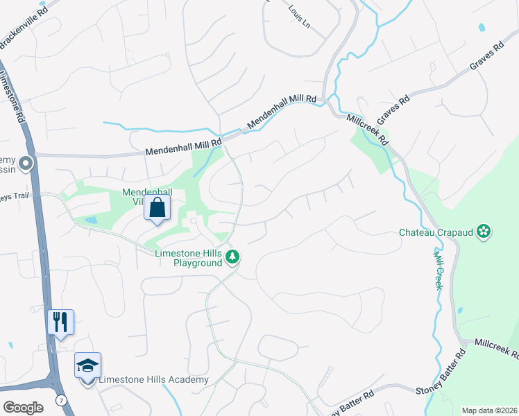 map of restaurants, bars, coffee shops, grocery stores, and more near 8 Winding Hill Drive in Hockessin