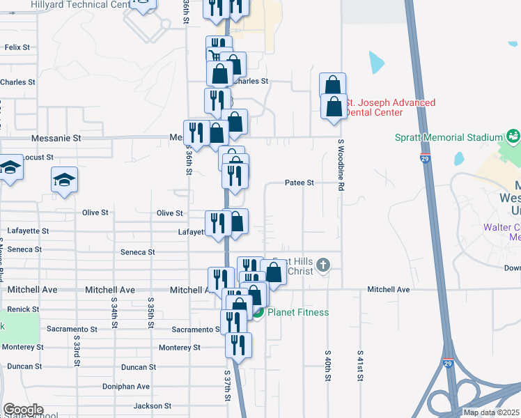 map of restaurants, bars, coffee shops, grocery stores, and more near 810 South 38th Street in Saint Joseph