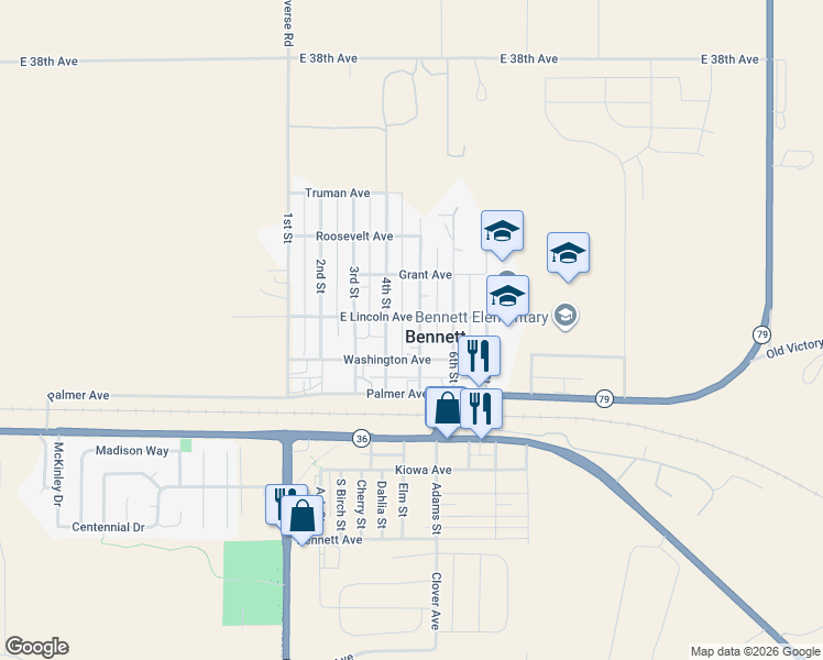 map of restaurants, bars, coffee shops, grocery stores, and more near 485 North 5th Street in Bennett