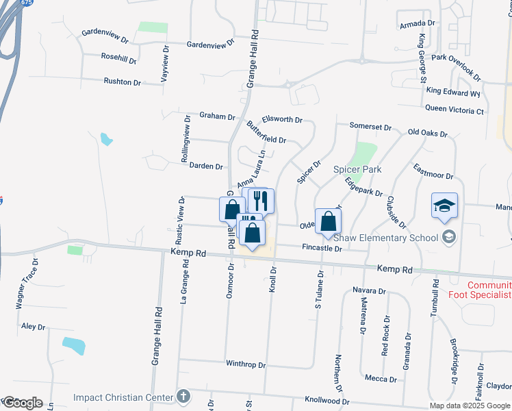 map of restaurants, bars, coffee shops, grocery stores, and more near 2346 Big Sur Circle in Dayton