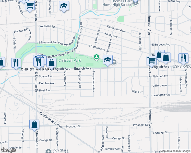 map of restaurants, bars, coffee shops, grocery stores, and more near 4359 Spann Avenue in Indianapolis
