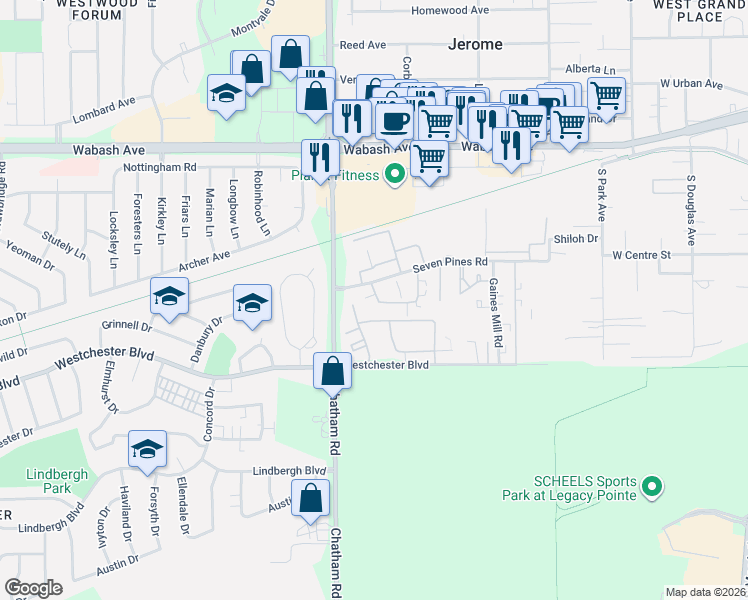 map of restaurants, bars, coffee shops, grocery stores, and more near 42 Brookside Place in Springfield