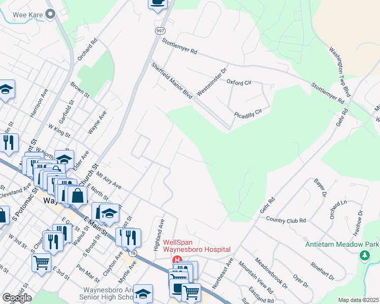 map of restaurants, bars, coffee shops, grocery stores, and more near 321 Valley View Drive in Waynesboro