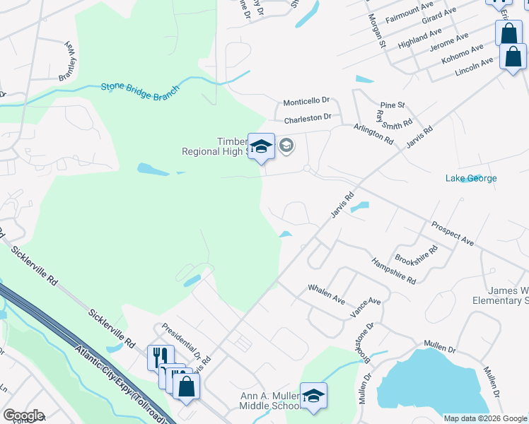 map of restaurants, bars, coffee shops, grocery stores, and more near 34 Maynard Drive in Sicklerville
