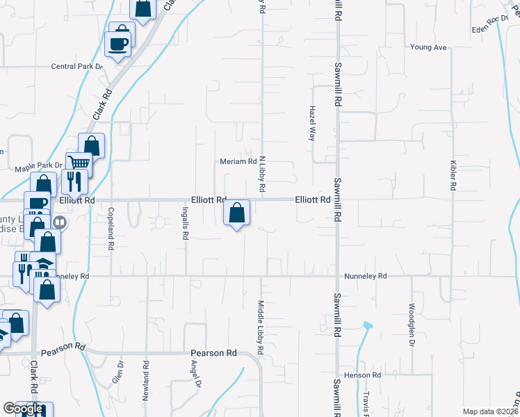 map of restaurants, bars, coffee shops, grocery stores, and more near 5851 Allwood Lane in Paradise