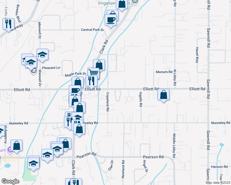 map of restaurants, bars, coffee shops, grocery stores, and more near 1220 Elliott Road in Paradise