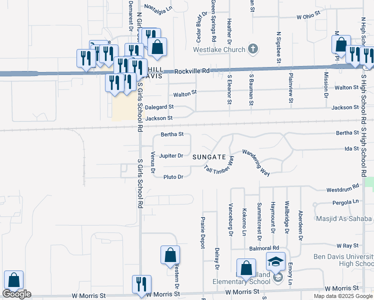 map of restaurants, bars, coffee shops, grocery stores, and more near 414 Polaris Drive in Indianapolis