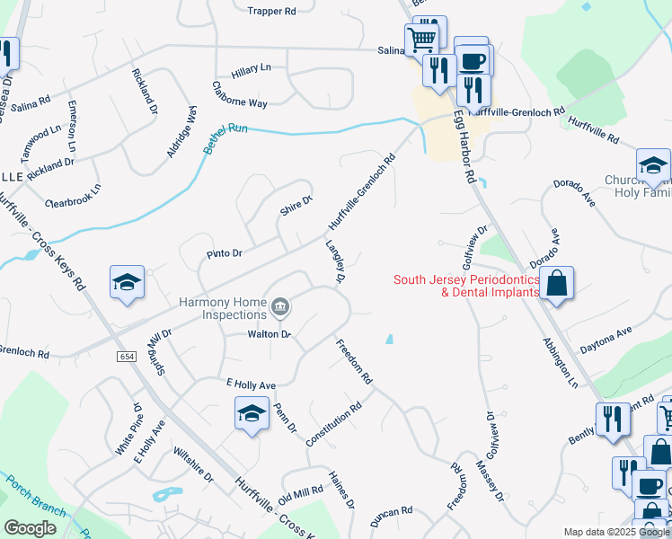 map of restaurants, bars, coffee shops, grocery stores, and more near 9 Langley Drive in Washington Township