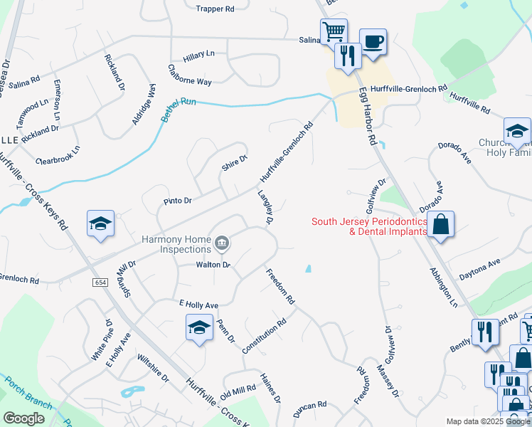 map of restaurants, bars, coffee shops, grocery stores, and more near 9 Langley Drive in Washington Township
