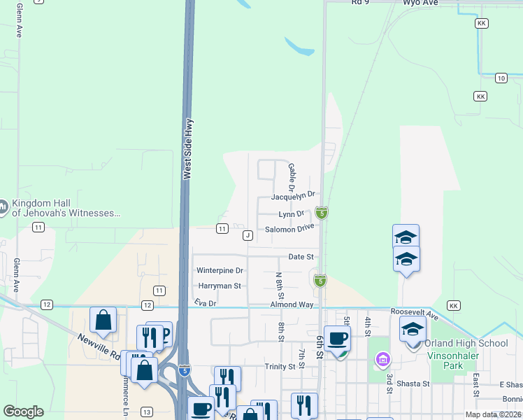 map of restaurants, bars, coffee shops, grocery stores, and more near 760 Lynn Drive in Orland