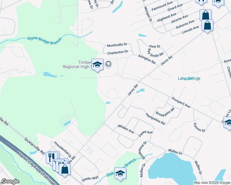 map of restaurants, bars, coffee shops, grocery stores, and more near 5 Spar Drive in Sicklerville