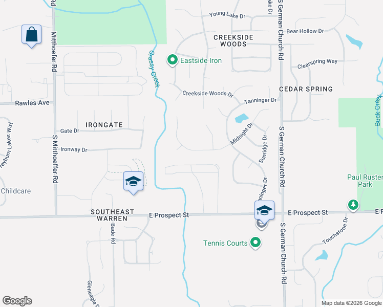 map of restaurants, bars, coffee shops, grocery stores, and more near 10545 Midnight Drive in Indianapolis