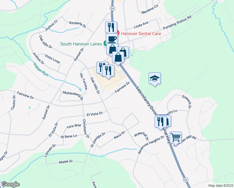 map of restaurants, bars, coffee shops, grocery stores, and more near 50 Fairview Dr in Hanover