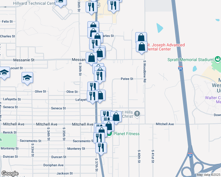 map of restaurants, bars, coffee shops, grocery stores, and more near 810 South 38th Street in Saint Joseph