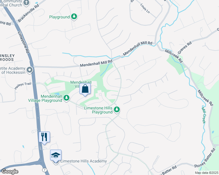 map of restaurants, bars, coffee shops, grocery stores, and more near 26 Tall Oaks Drive in Hockessin