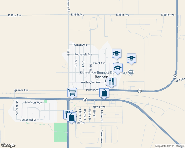 map of restaurants, bars, coffee shops, grocery stores, and more near 485 North 5th Street in Bennett