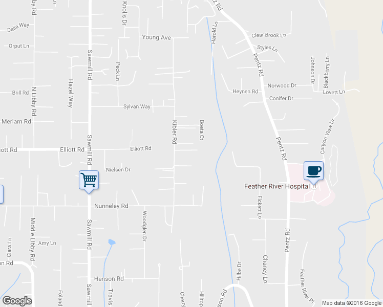 map of restaurants, bars, coffee shops, grocery stores, and more near 1700 Bandtail Lane in Paradise