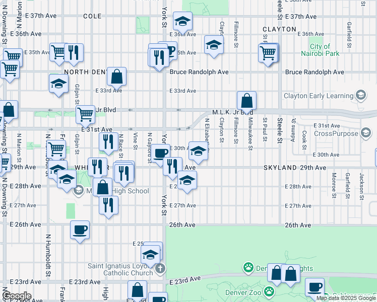 map of restaurants, bars, coffee shops, grocery stores, and more near in Denver