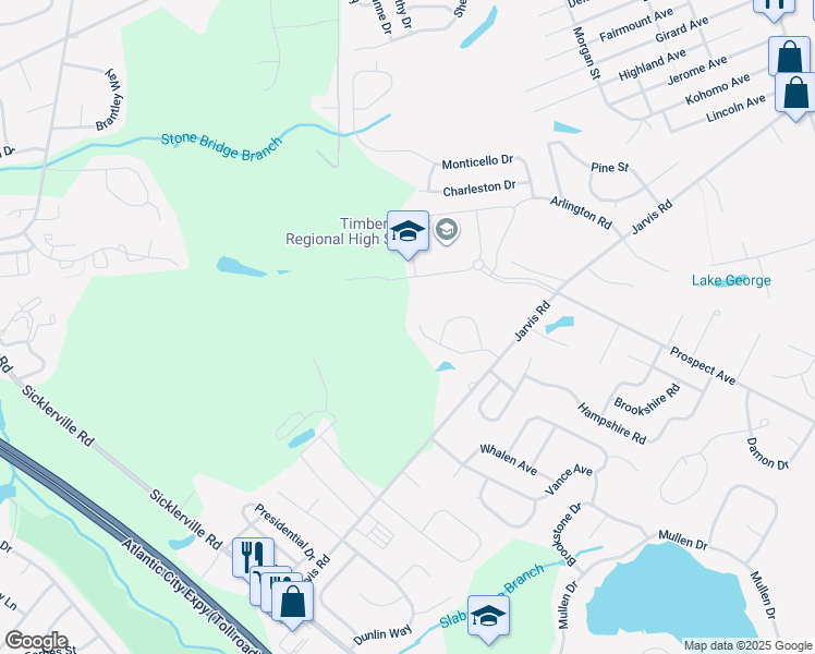 map of restaurants, bars, coffee shops, grocery stores, and more near 34 Maynard Drive in Sicklerville