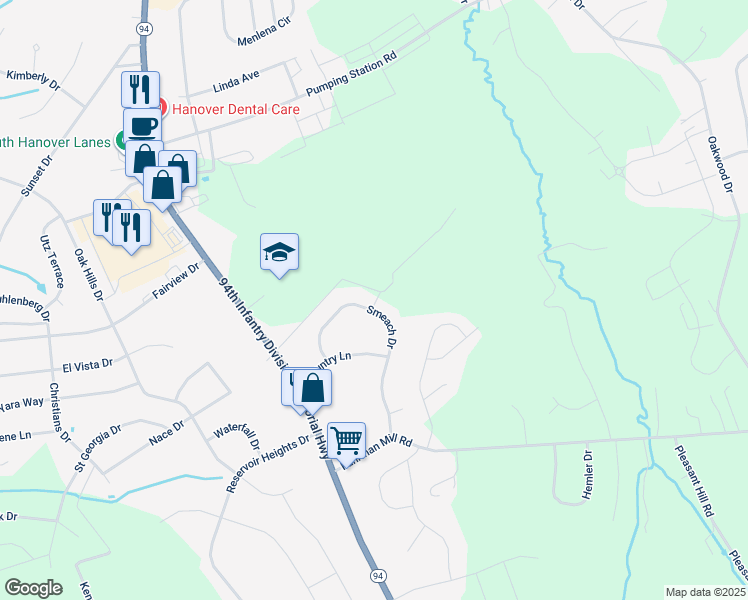 map of restaurants, bars, coffee shops, grocery stores, and more near 173 Smeach Drive in Hanover